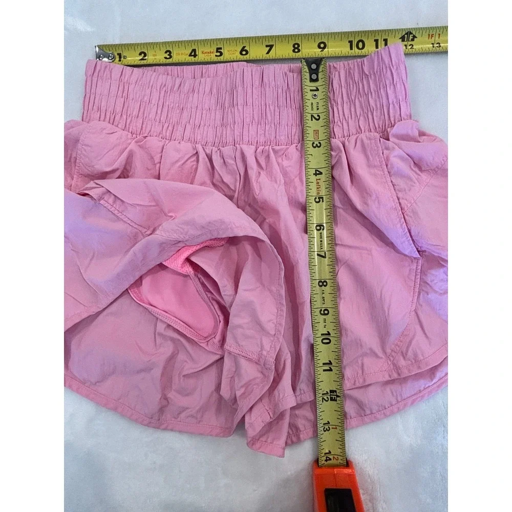 All In Motion Girls Pink Smocked Waist Running Shorts Size L 10/12 Pockets